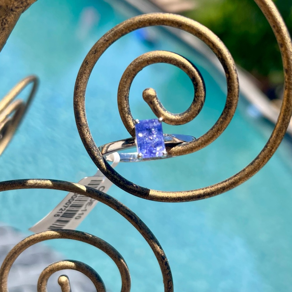 3/4 Ct. Faceted Emerald Cut Natural Tanzanite Ring In Sterling Silver Sz 8